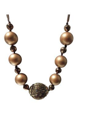 Bronze Gold Tone Beaded Statement Necklace Chunky Round Beads Holiday New Years